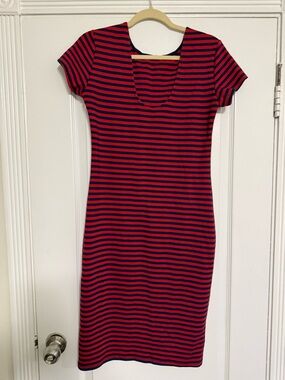 Classic Stripe Midi Dress in Red and Navy